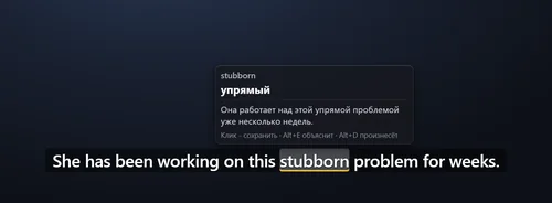 Hovering a word in a video subtitle shows its translation